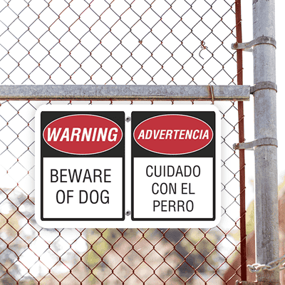 Beware of Dog English and Spanish Horizontal Sign - alternate view