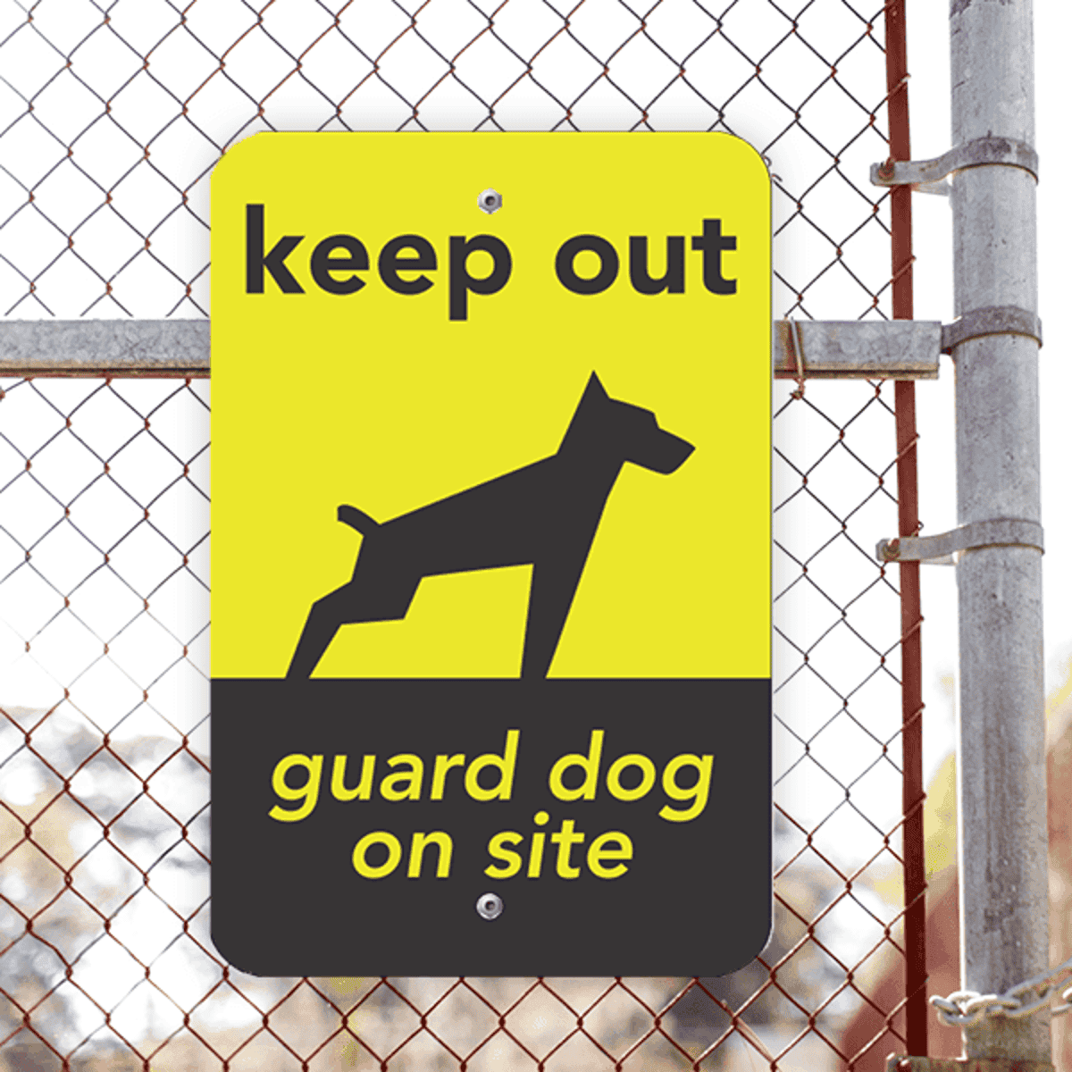 Keep Out Guard Dog Vertical Sign Lifestyle Photo Outside