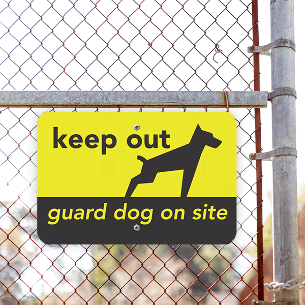 Keep Out Guard Dog Horizontal Sign Lifestyle Photo Outside