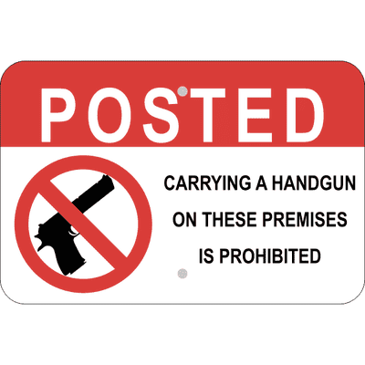 Horizontal Posted Handgun Prohibited Sign