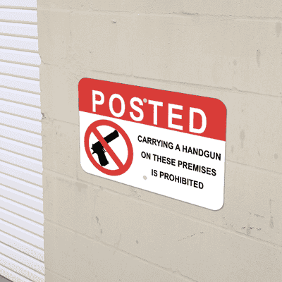 Horizontal Posted Handgun Prohibited Sign - alternate view