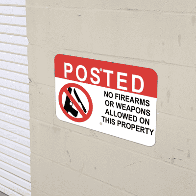 Horizontal No Weapons on Property Sign - alternate view