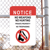 Mounted Vertical No Weapons or Hunting Sign
