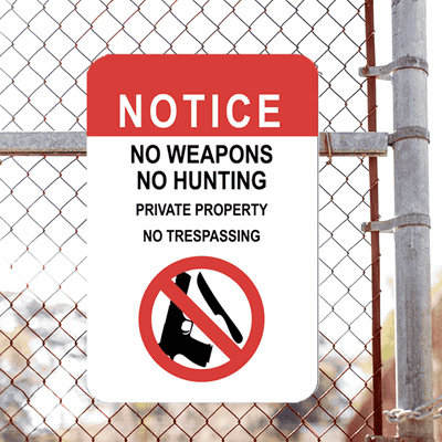 Vertical No Weapons or Hunting Sign - alternate view