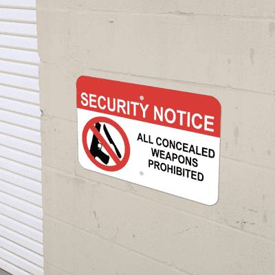 Horizontal No Concealed Weapon Security Sign - alternate view