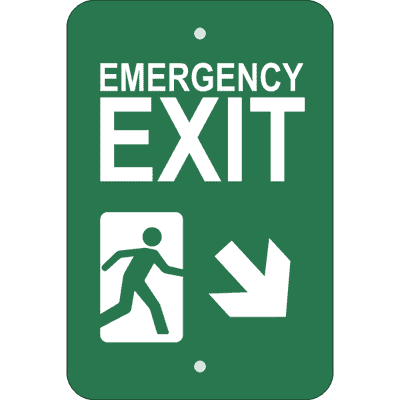 Vertical Down Right Arrow Emergency Exit Sign