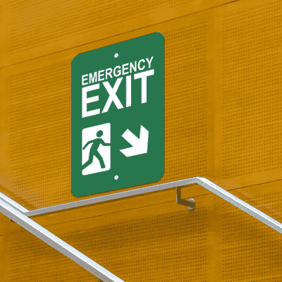 Vertical Down Right Arrow Emergency Exit Sign - alternate view