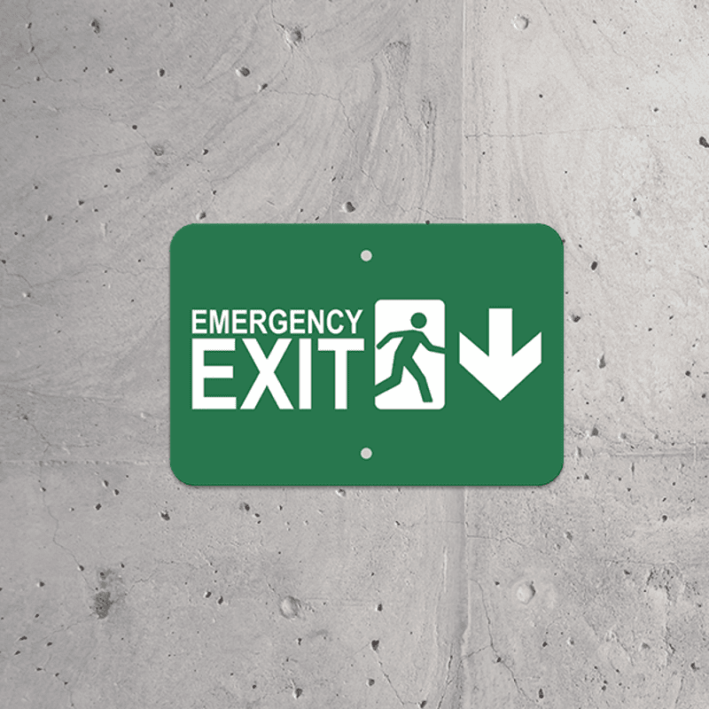 Mounted Horizontal Down Arrow Emergency Exit Sign
