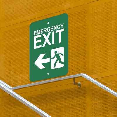 Vertical Left Arrow Emergency Exit Sign - alternate view