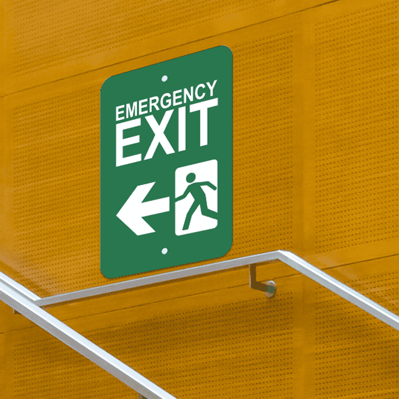 Mounted Vertical Left Arrow Emergency Exit Sign