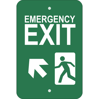 Vertical Forward Left Arrow Emergency Exit Sign
