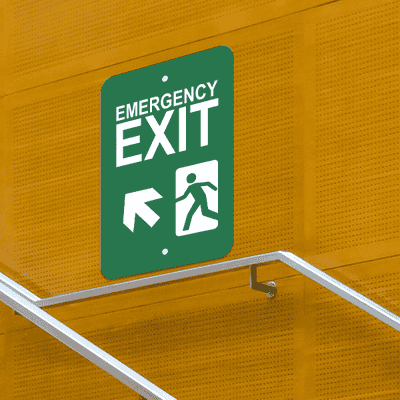 Vertical Forward Left Arrow Emergency Exit Sign - alternate view