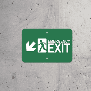 Mounted Horizontal Down Left Arrow Emergency Exit Sign