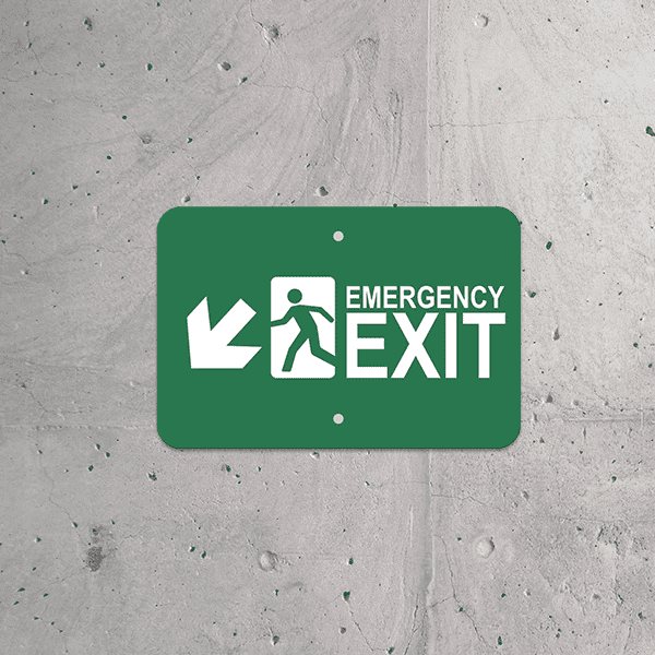 Mounted Horizontal Down Left Arrow Emergency Exit Sign