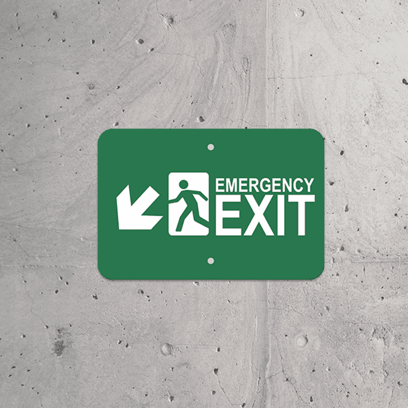 Mounted Horizontal Down Left Arrow Emergency Exit Sign