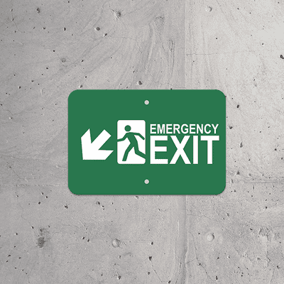 Horizontal Down Left Arrow Emergency Exit Sign - alternate view