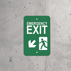 Mounted Vertical Down Left Arrow Emergency Exit Sign