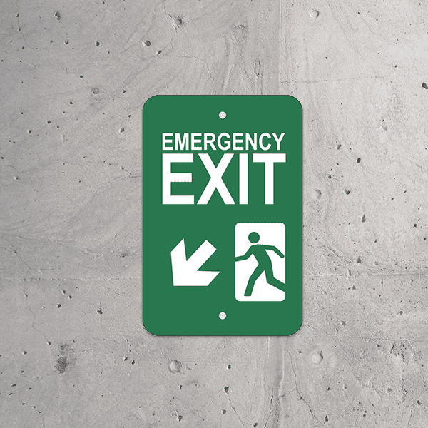 Mounted Vertical Down Left Arrow Emergency Exit Sign