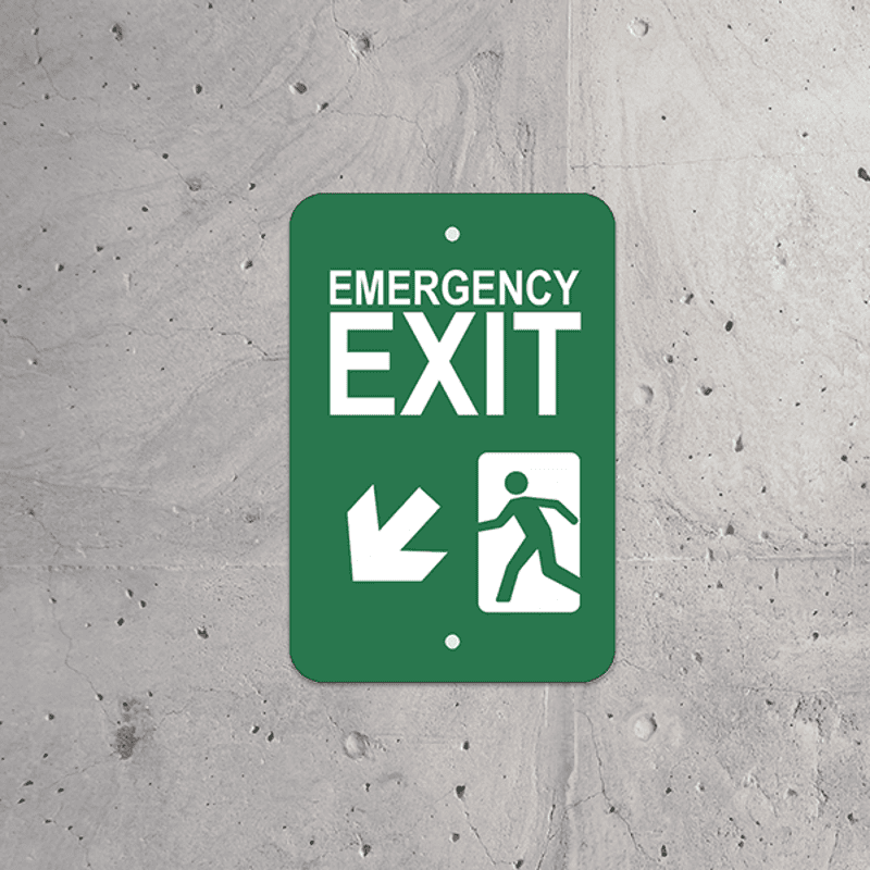 Mounted Vertical Down Left Arrow Emergency Exit Sign