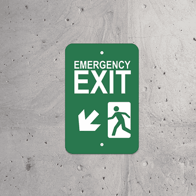 Vertical Down Left Arrow Emergency Exit Sign - alternate view