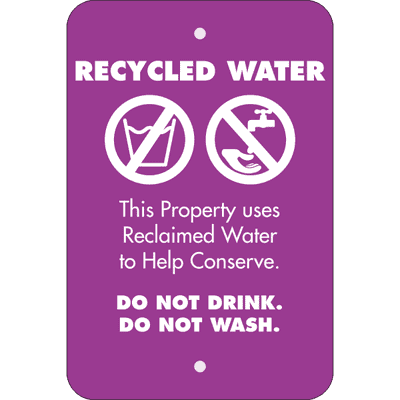 Vertical Conserve with Recycled Water Warning Sign