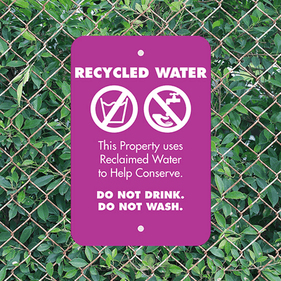 Vertical Conserve with Recycled Water Warning Sign - alternate view