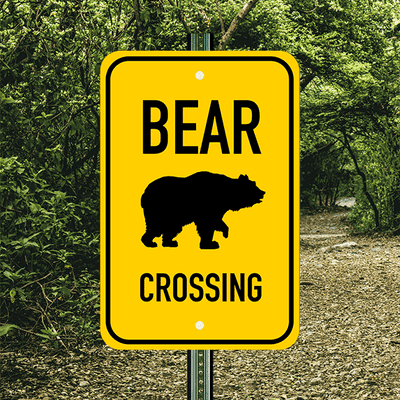Vertical Bear Crossing Sign - alternate view