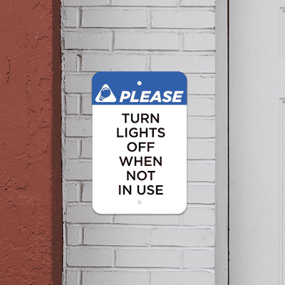 Vertical Lights Off Conserve Energy Sign - alternate view
