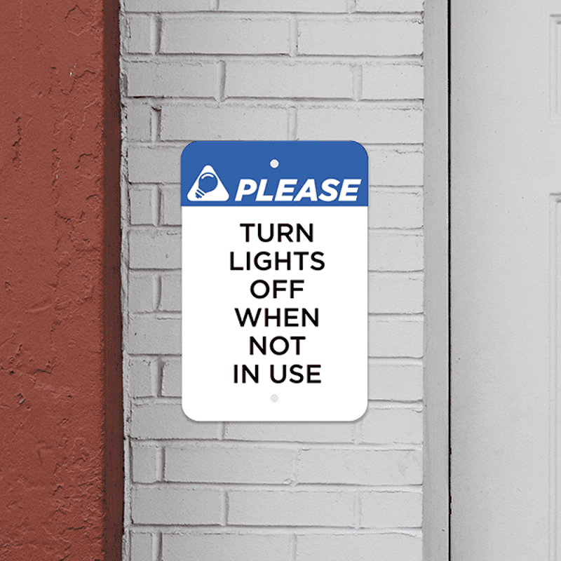 Mounted Vertical Lights Off Conserve Energy Sign