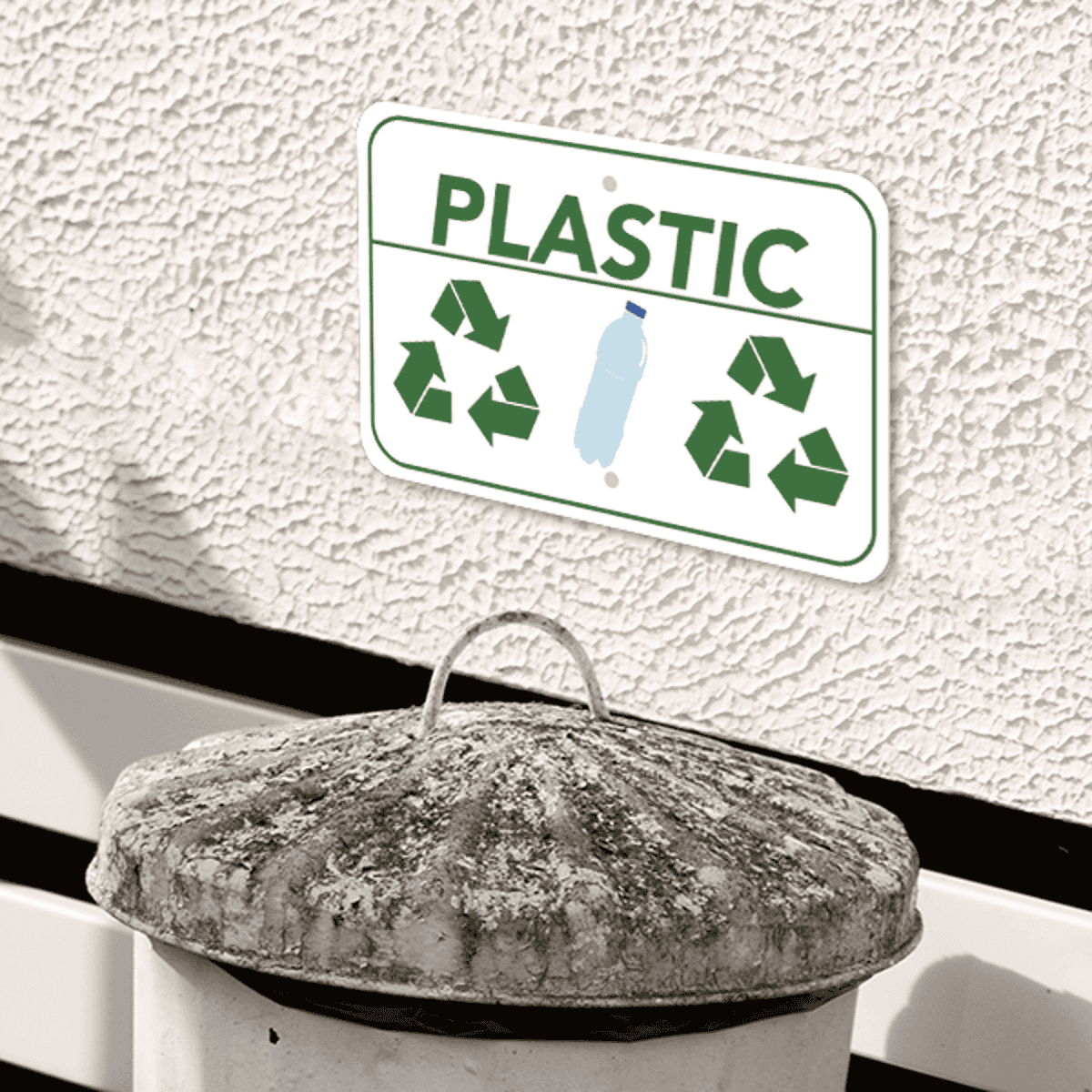 Mounted Horizontal Plastic Recycling Sign