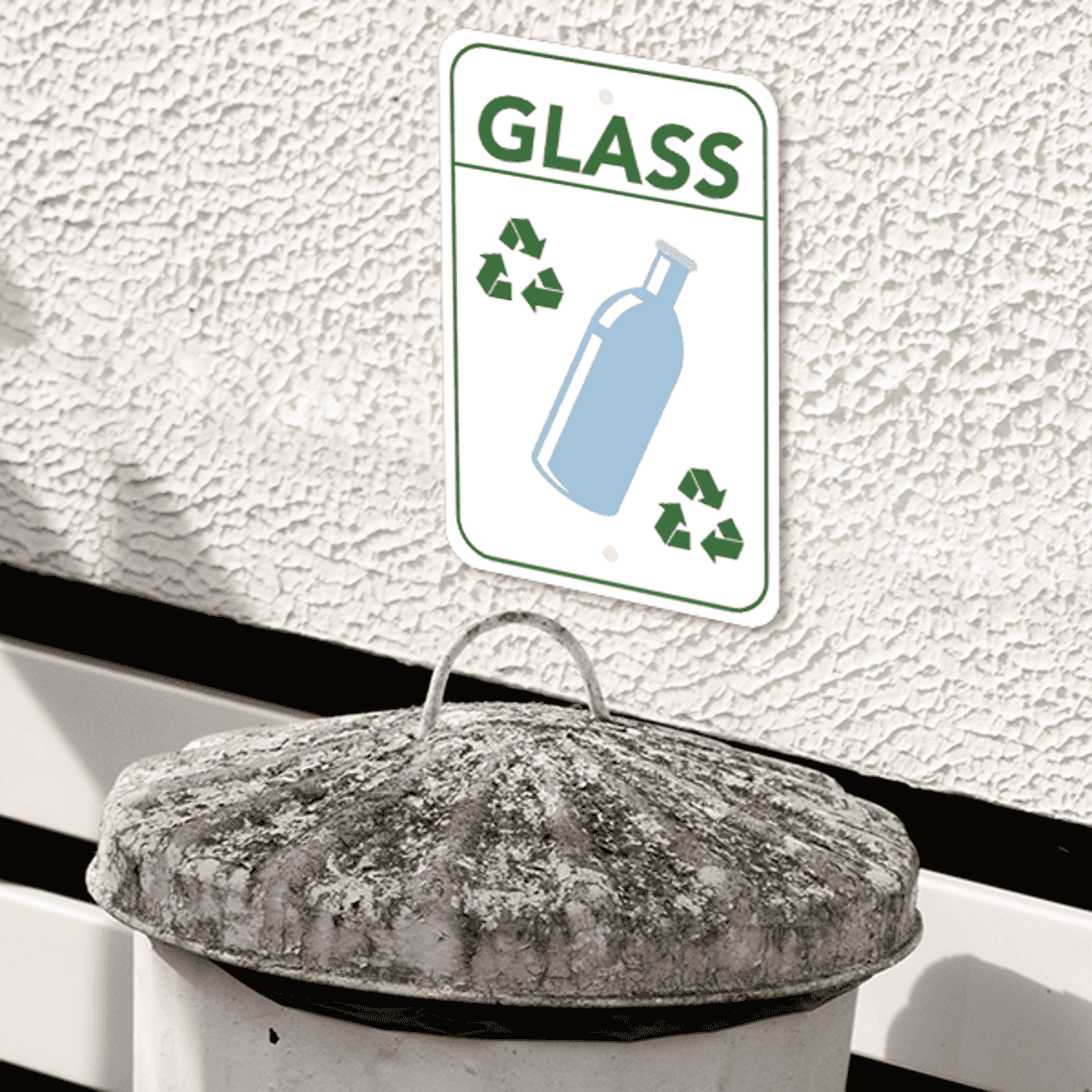 Mounted Vertical Glass Recycling Sign