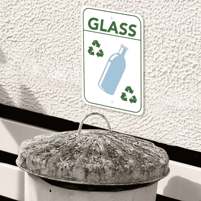 Vertical Glass Recycling Sign - alternate view