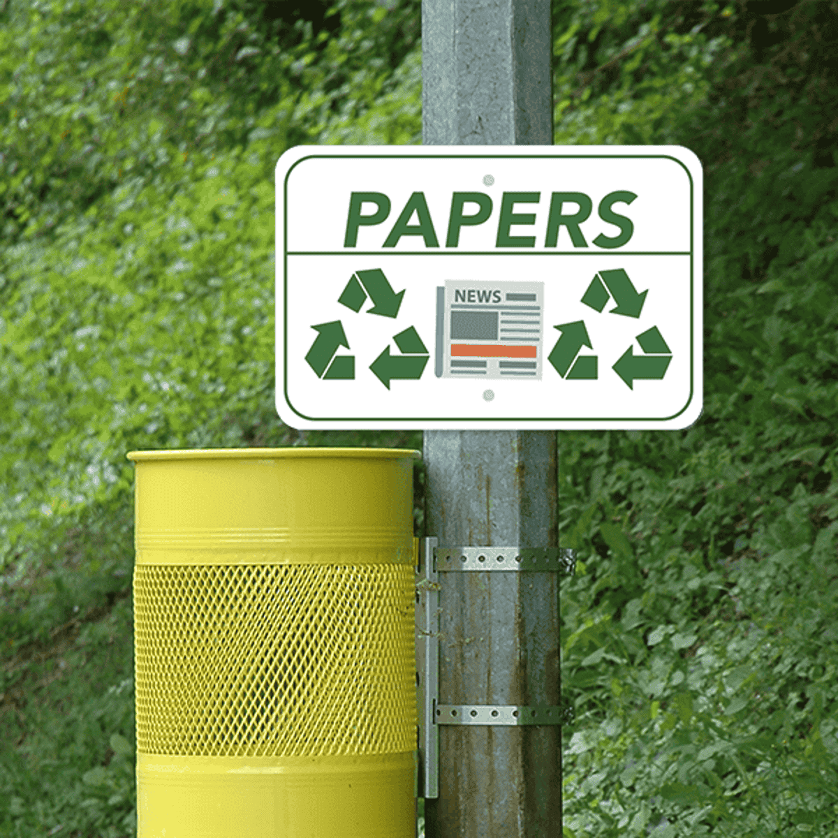 Mounted Horizontal Paper Recycling Sign