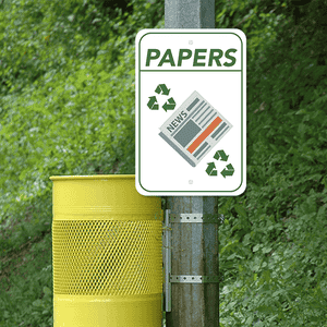 Mounted Vertical Paper Recycling Sign
