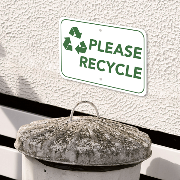 Mounted Horizontal Please Recycle Sign