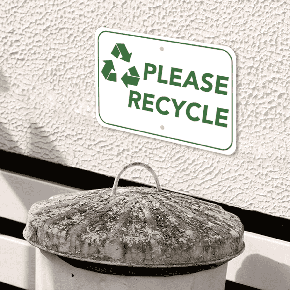 Mounted Horizontal Please Recycle Sign