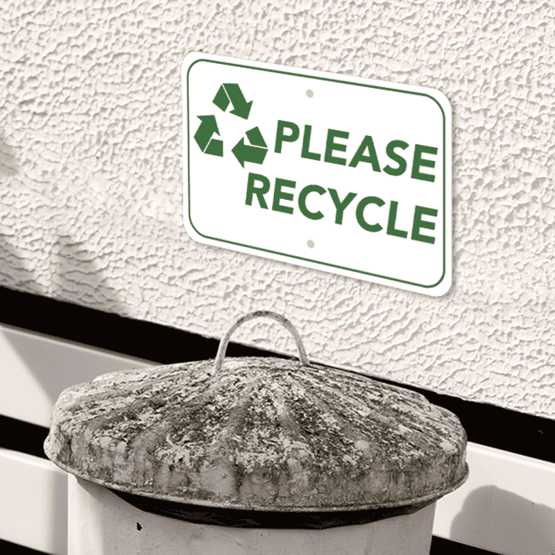 Mounted Horizontal Please Recycle Sign