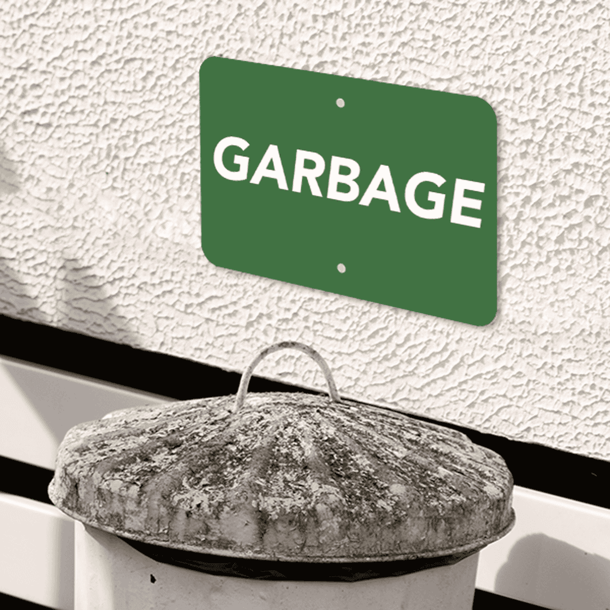 Mounted Horizontal Green Garbage Sign