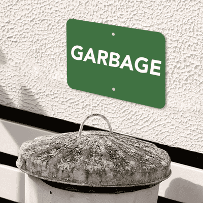 Horizontal Green Garbage Sign - alternate view