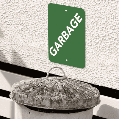 Vertical Green Garbage Sign - alternate view