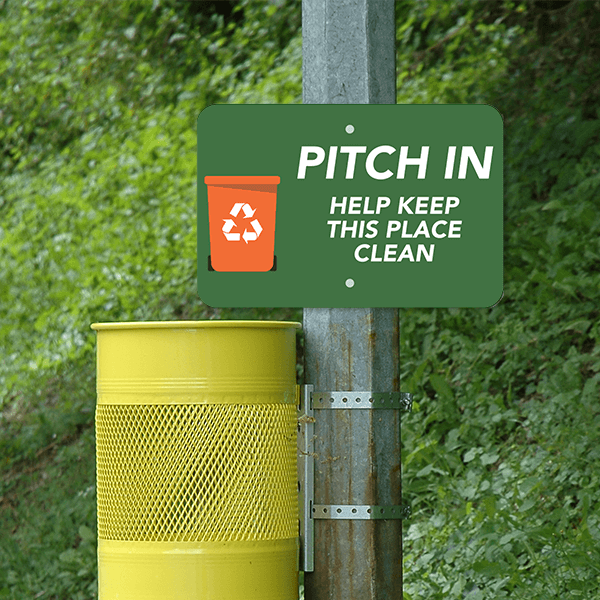 Mounted Horizontal Pitch In Recycling Sign