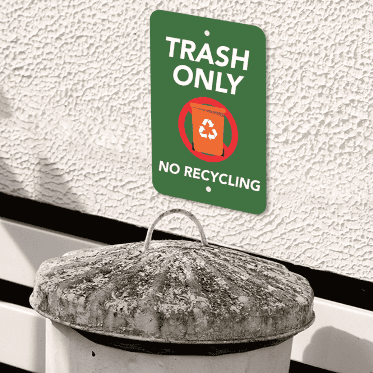Mounted Vertical Trash Only No Recycle Sign