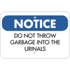 Horizontal No Garbage in Urinals Sign