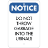 Vertical No Garbage in Urinals Sign
