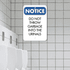 Mounted Vertical No Garbage in Urinals Sign
