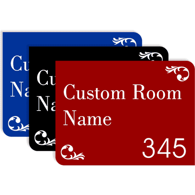 Raised Letters Scroll Corner 6" x 8" Room Name and Number Sign - alternate view