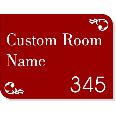 Scroll Corner Room Name and Number Sign w/ Raised Letters - 6" x 8"