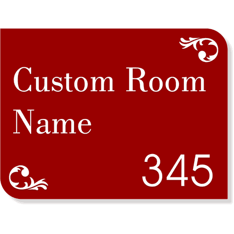 Raised Letters Scroll Corner 6" x 8" Room Name and Number Sign