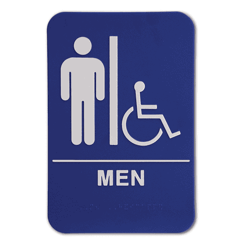 Blue Men's Handicap 9" x 6" ADA Braille Restroom Sign