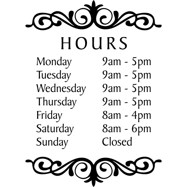 Hours of Operation Die Cut Vinyl Decal | 16" x 12"